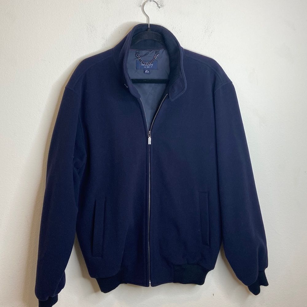 Turnbury Men’s Navy Blue Wool Blend Full Zip Utility Coat Jacket, Size-M